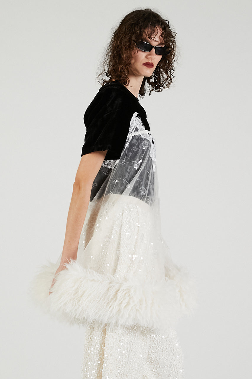 Sequin Fur Trim Baby Doll