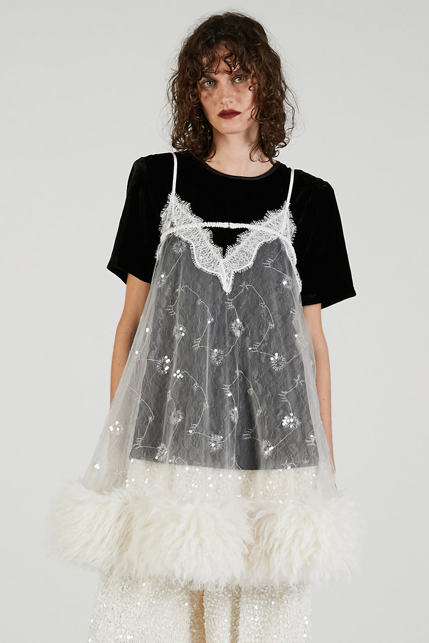 Sequin Fur Trim Baby Doll