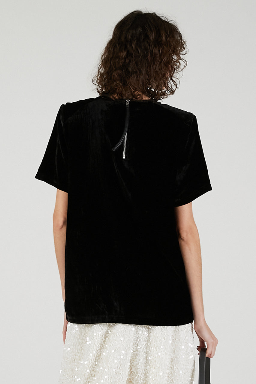 Shoulder Gathered Velour T-Shirt - 2025 AUTUMN