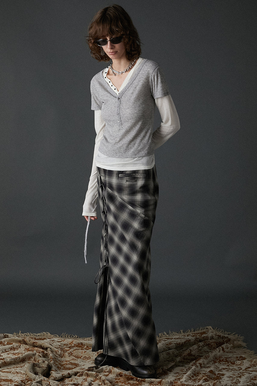Multi Check Lace-Up Skirt