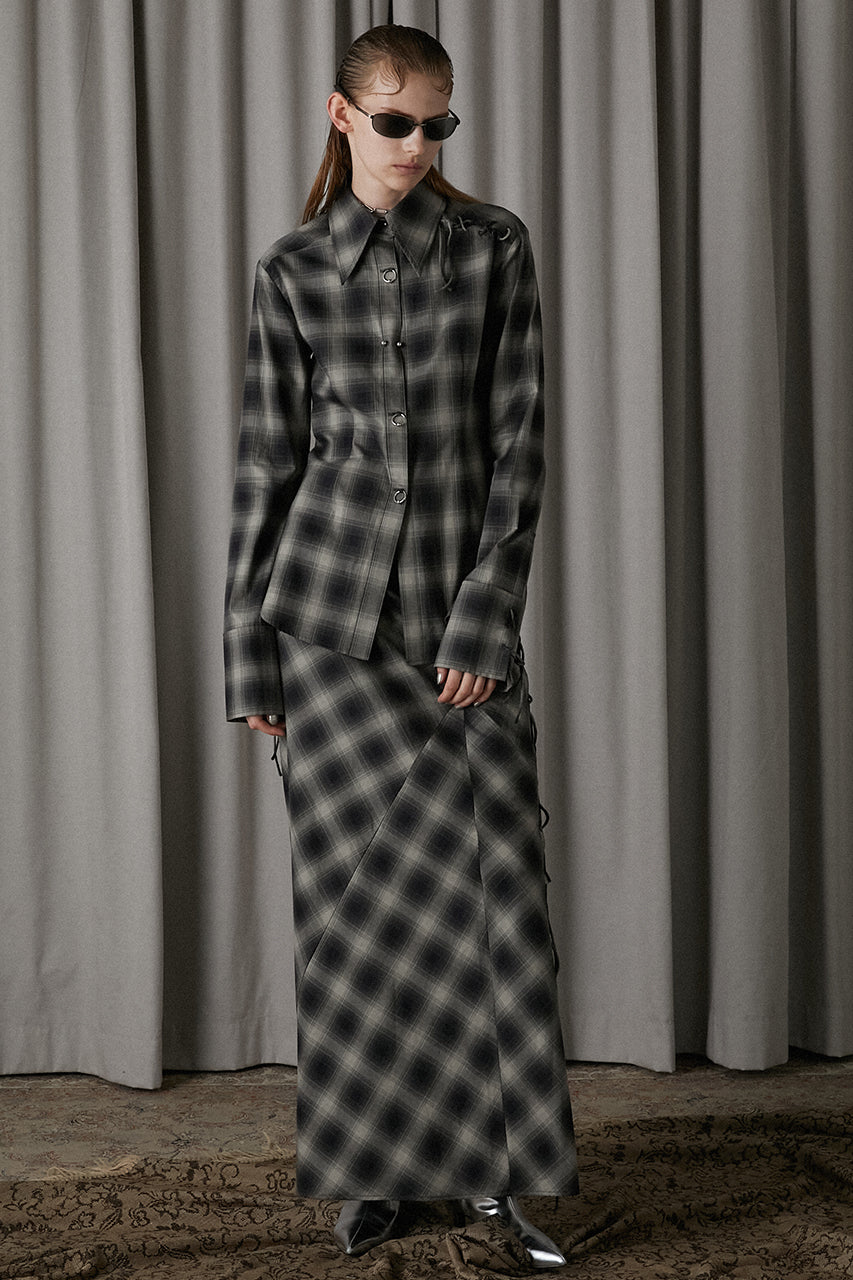 Multi Check Lace-Up Skirt
