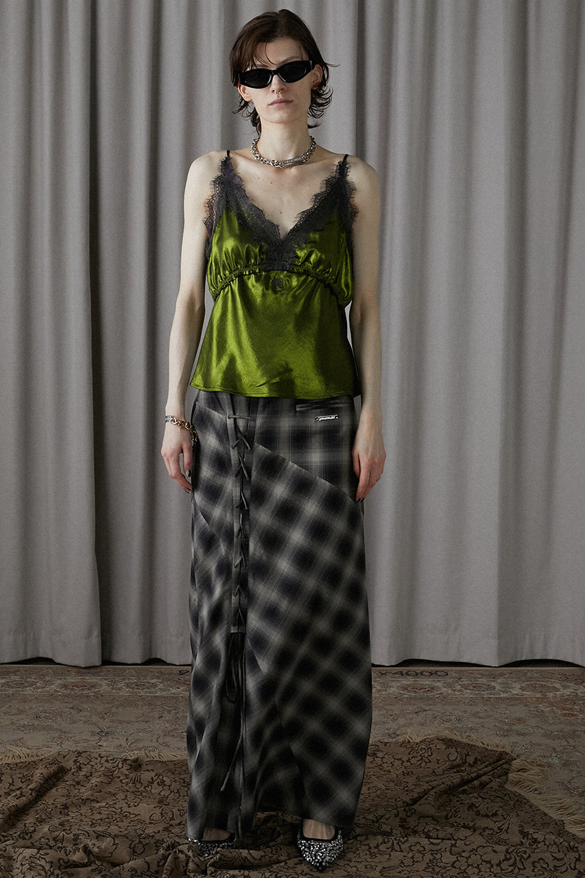 Multi Check Lace-Up Skirt
