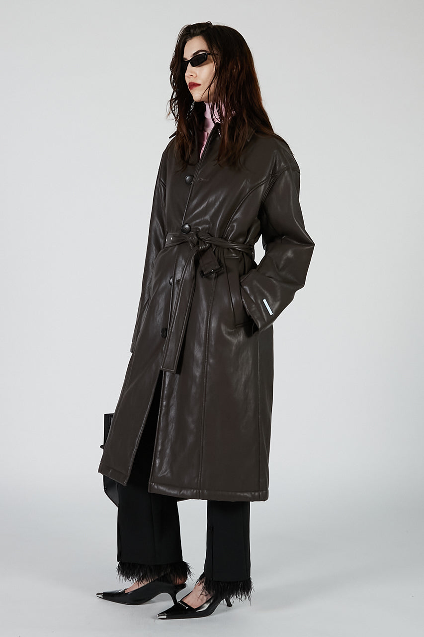 Vegan Leather Overlong Coat