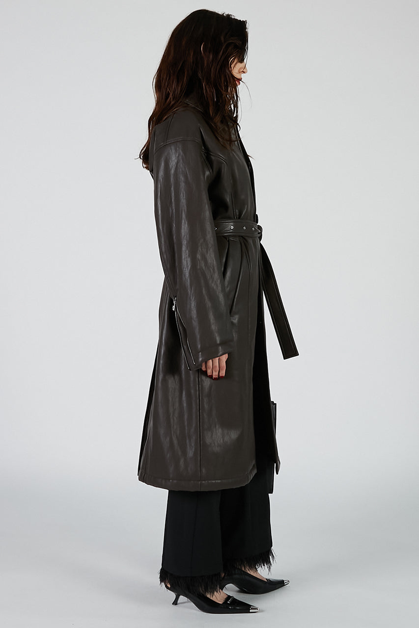 Vegan Leather Overlong Coat