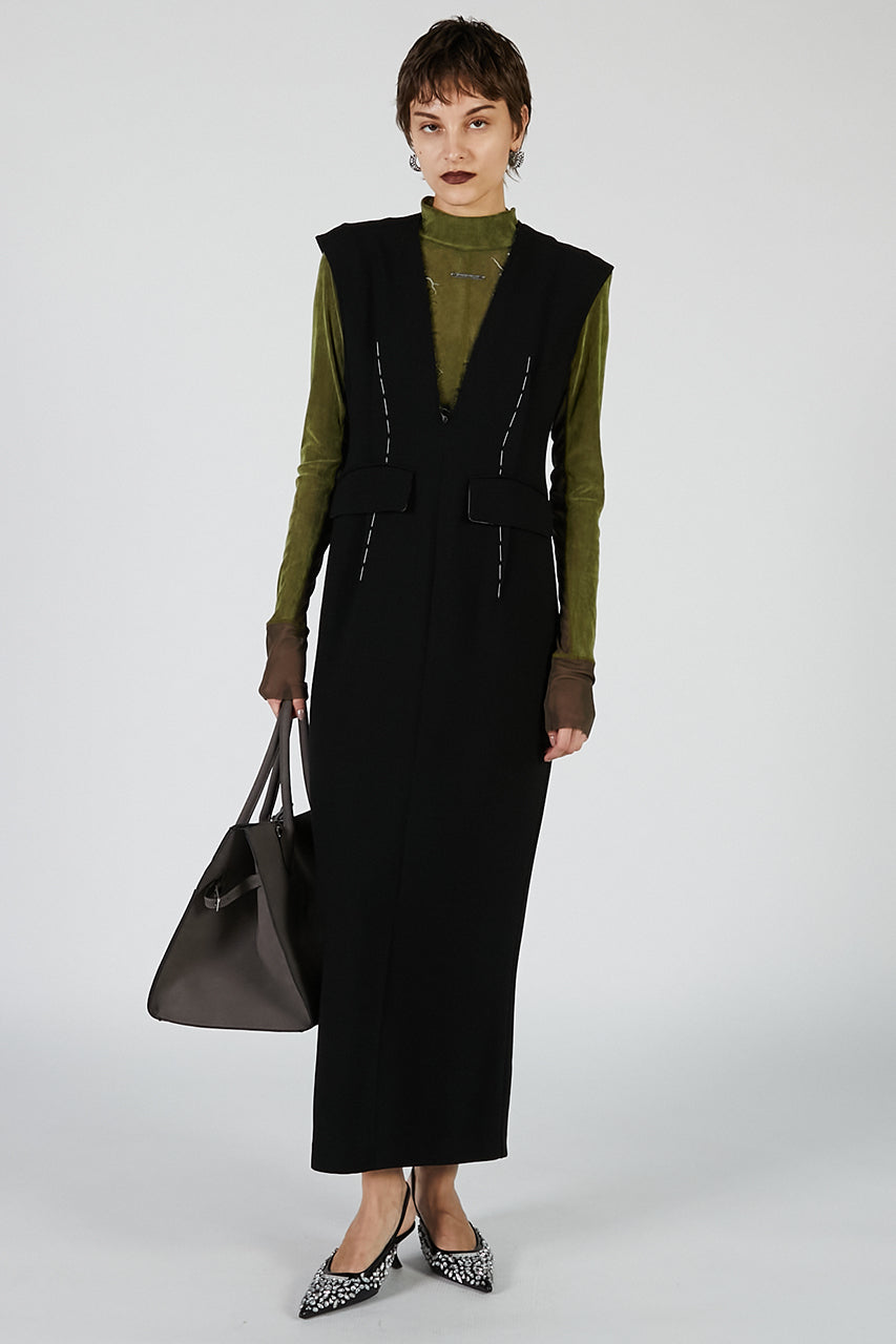 Hand-stitched Deep V-neck Dress