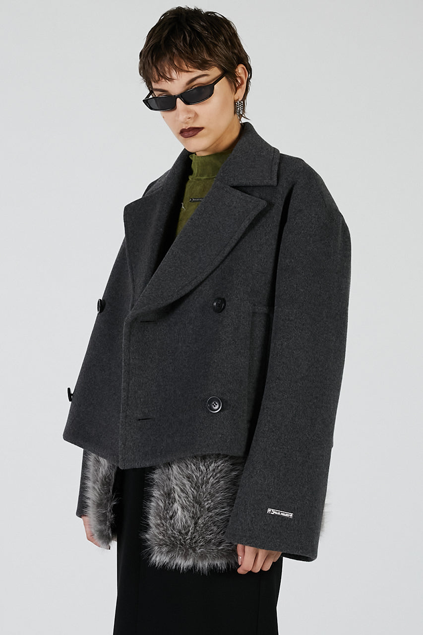 Fur layered pea coat - 2025 AUTUMN