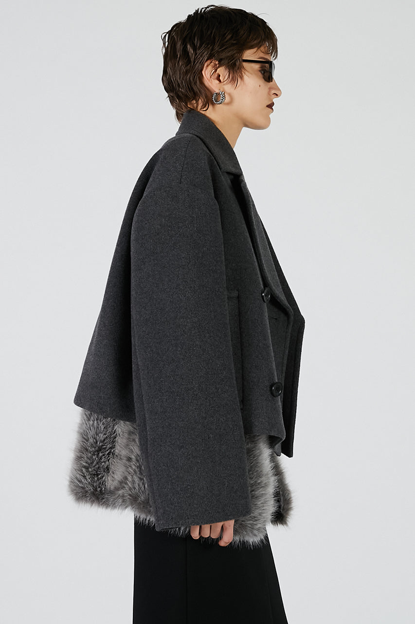 Fur layered pea coat - 2025 AUTUMN
