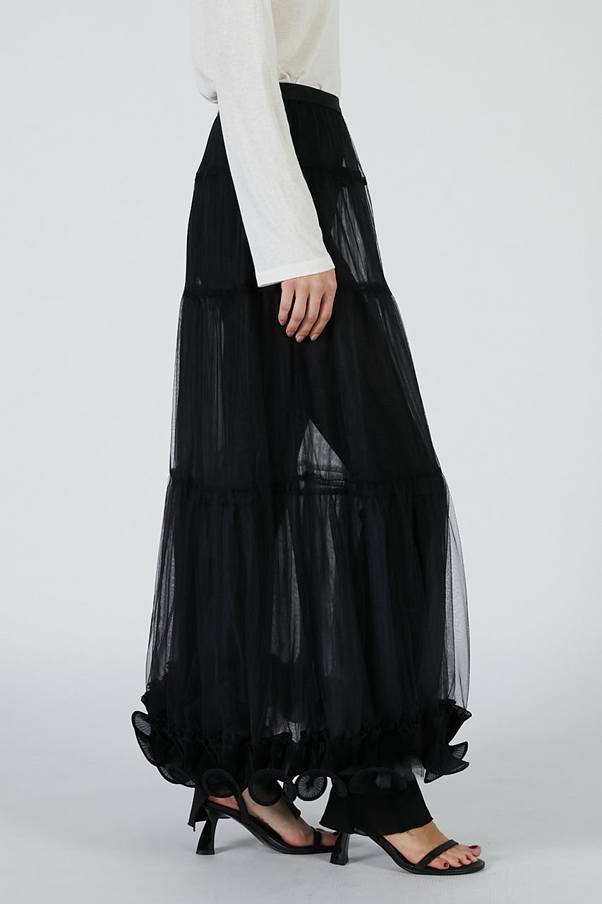 Ruffle Hem Tulle Skirt