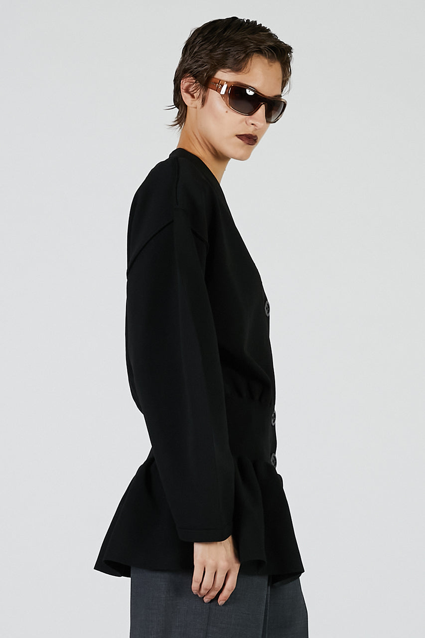 Cocoon Sleeve Peplum Knit Cardigan - 2025 AUTUMN