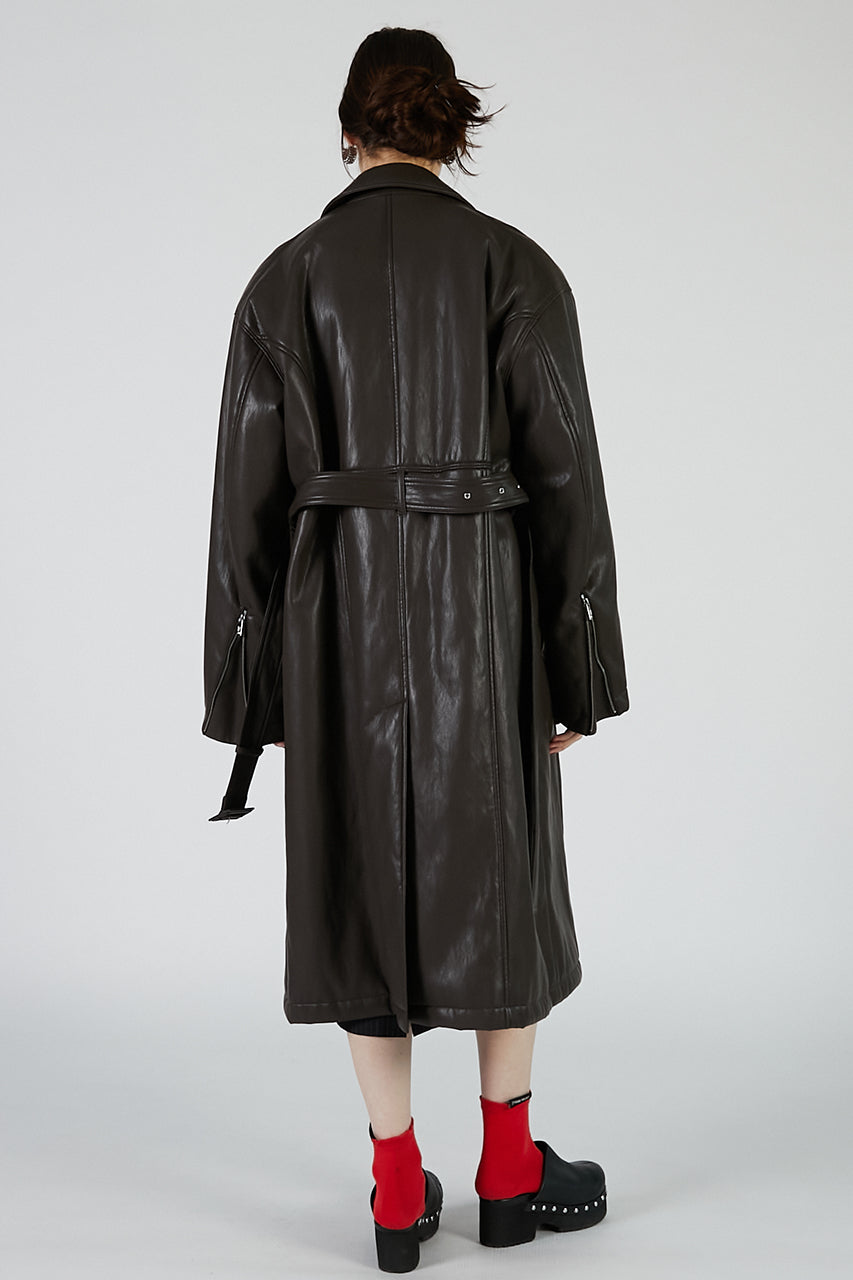 Vegan Leather Overlong Coat