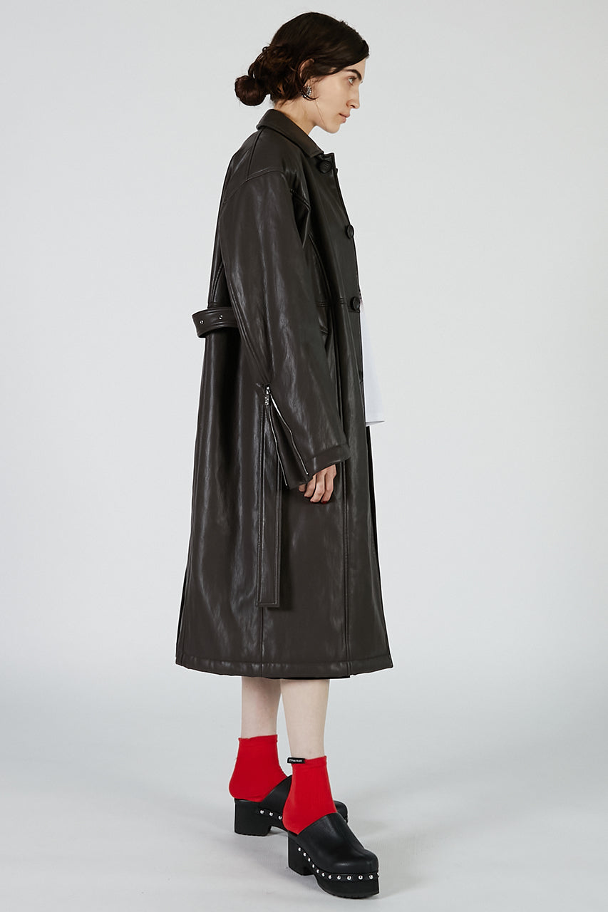 Vegan Leather Overlong Coat
