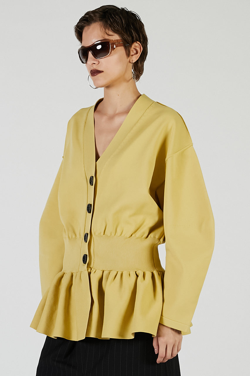 Cocoon Sleeve Peplum Knit Cardigan - 2025 AUTUMN