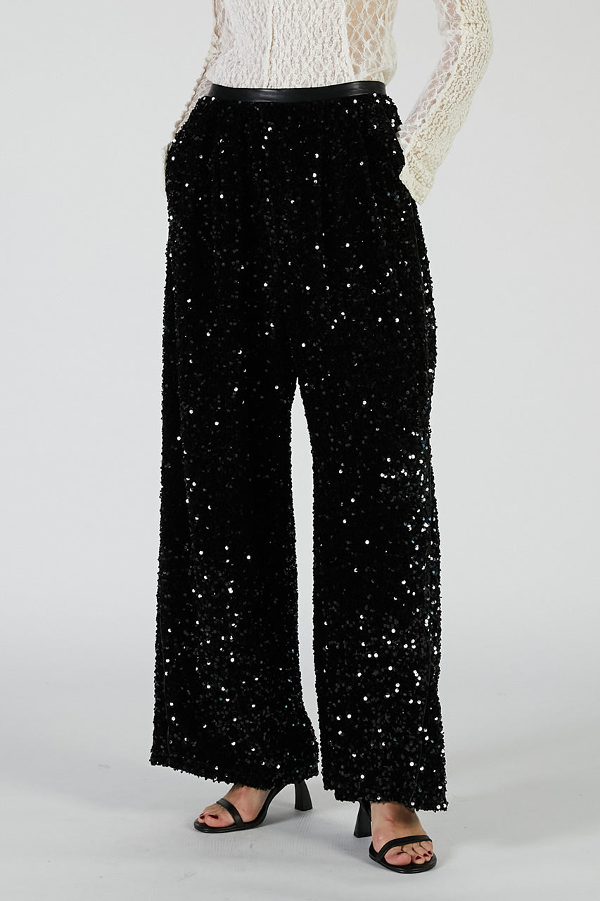Sequin Balloon Velour Pants