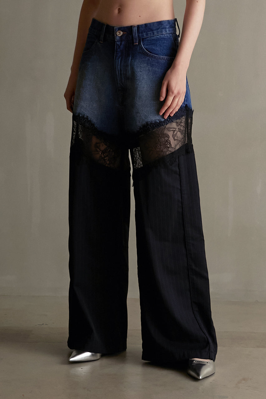 【PRE ORDER】Denim Lace Blocking Pants