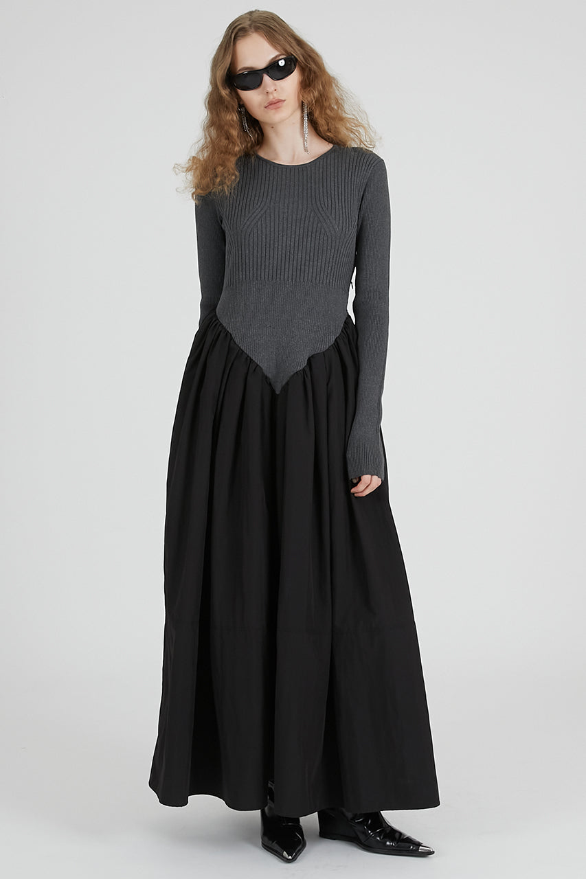 Knit Combination Long Dress - 2025 AUTUMN