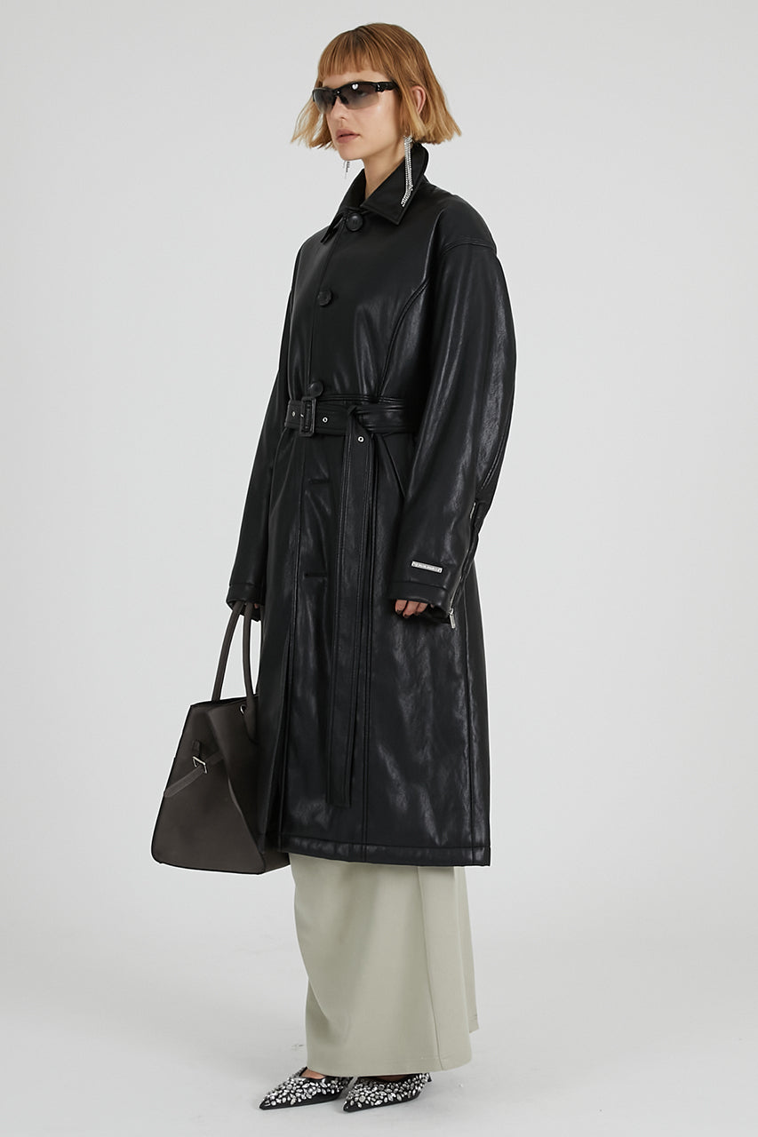 Vegan Leather Overlong Coat