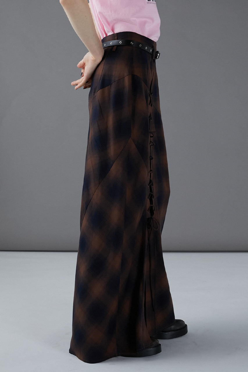 Multi Check Lace-Up Skirt