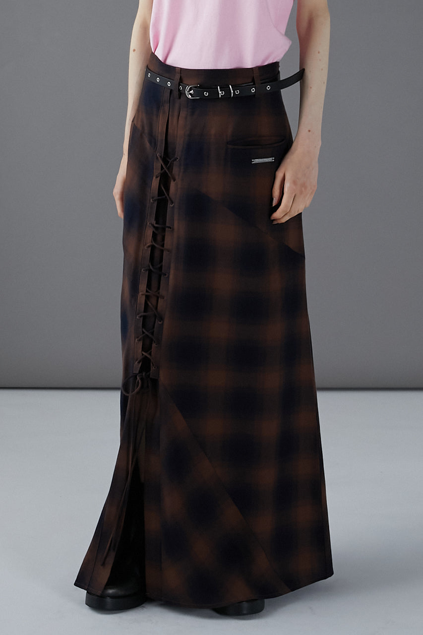 Multi Check Lace-Up Skirt