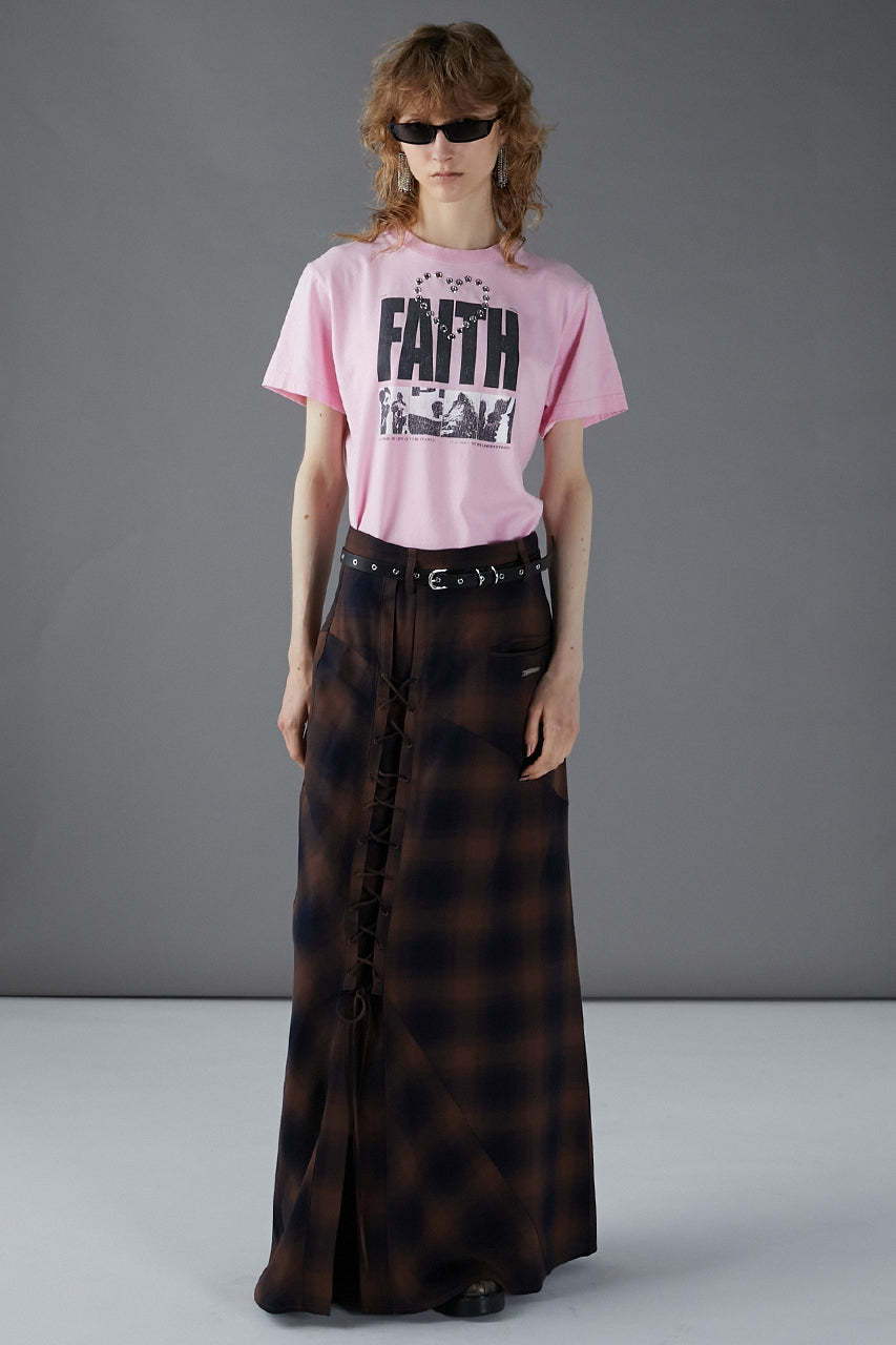 Multi Check Lace-Up Skirt