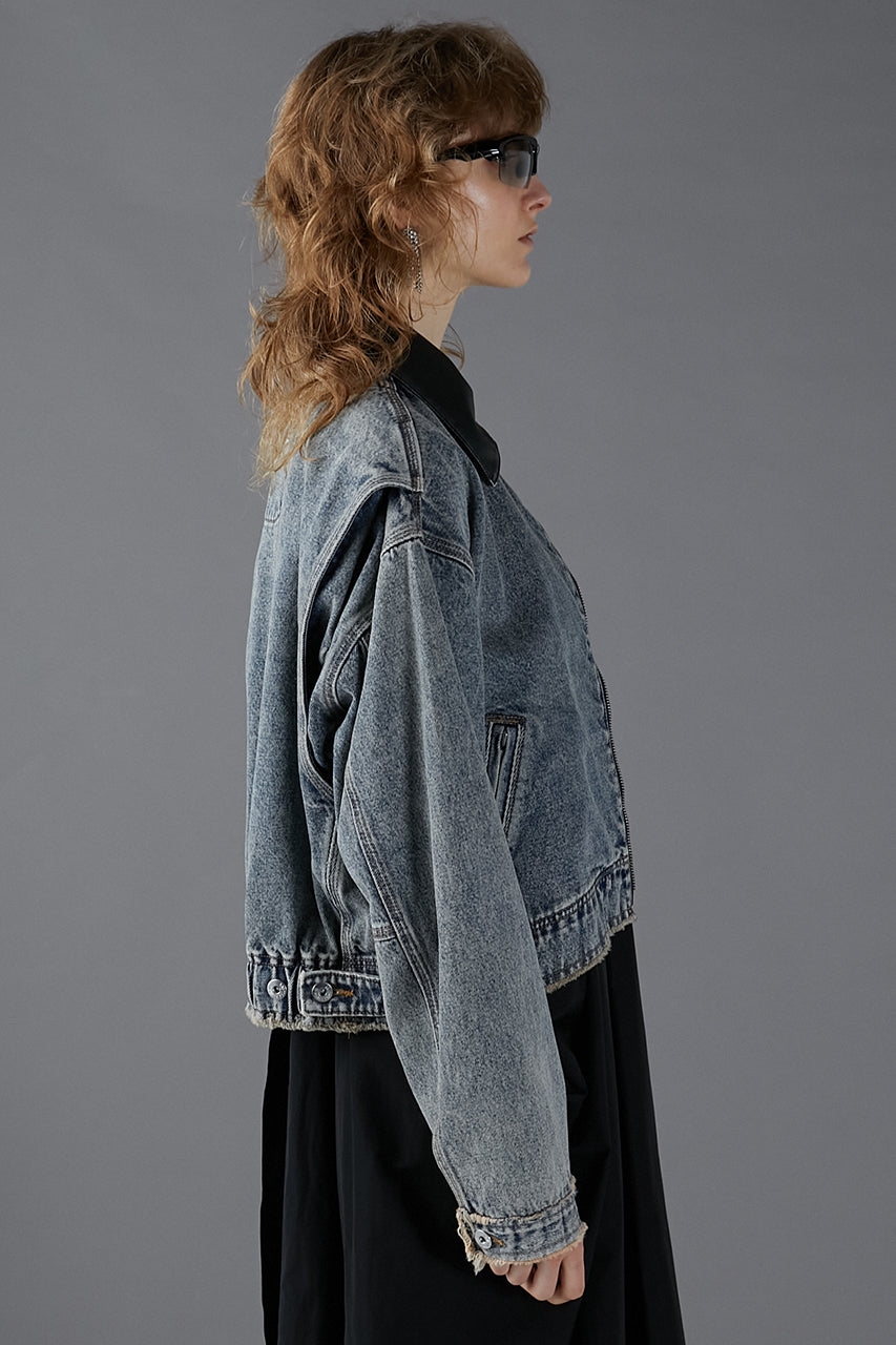Leather Collar Denim Blouson - SALE