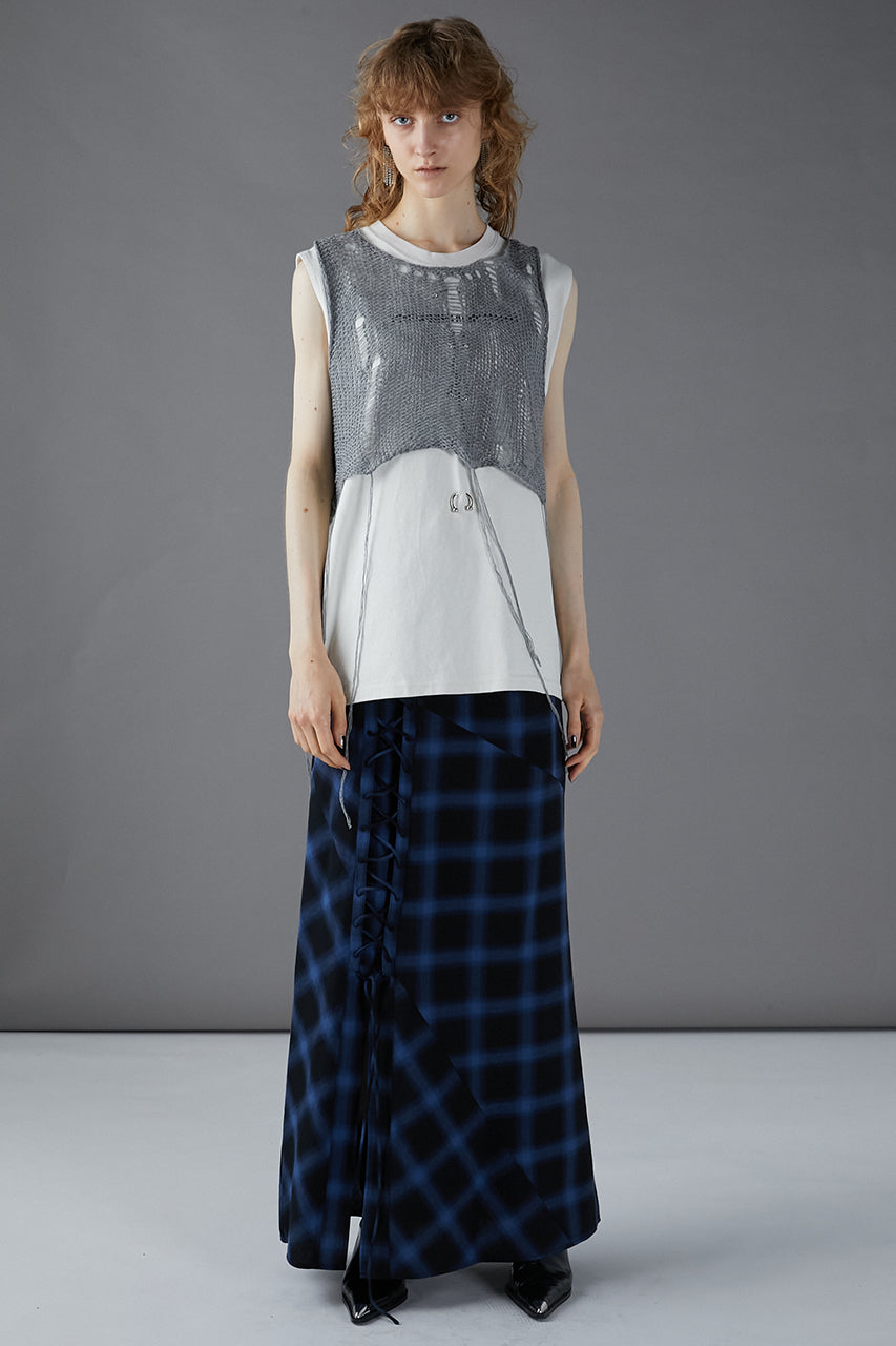 Multi Check Lace-Up Skirt