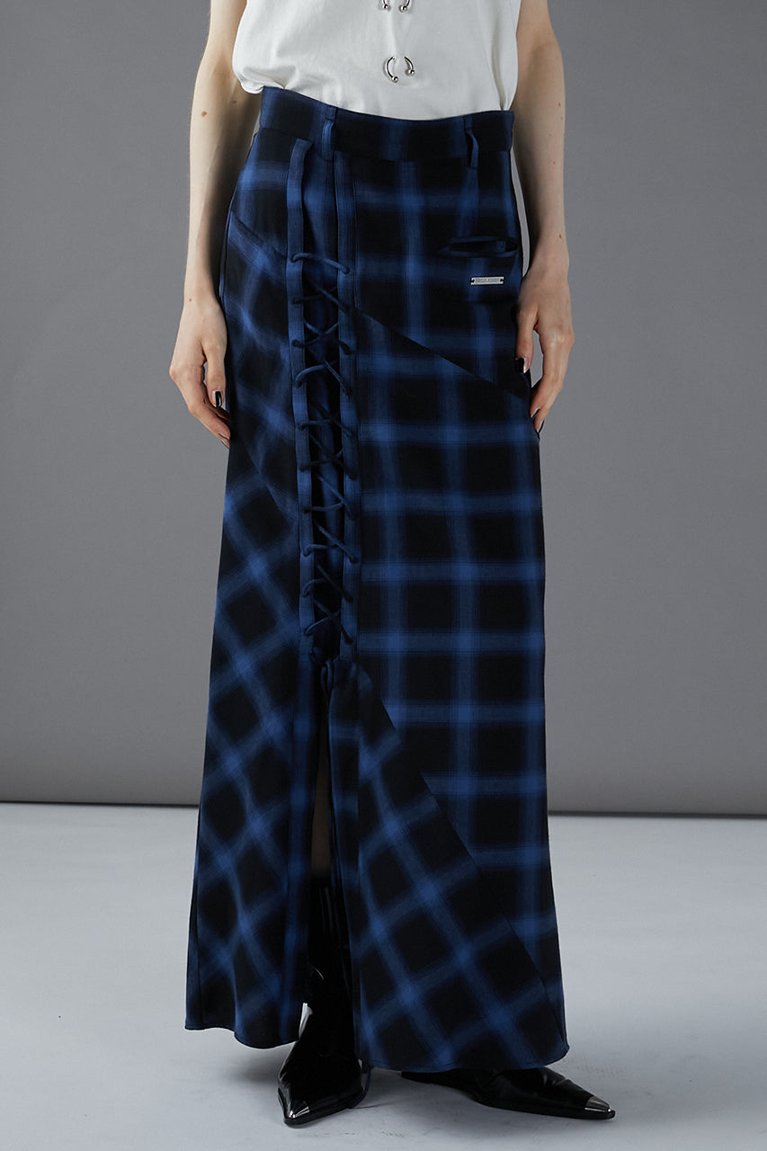 Multi Check Lace-Up Skirt