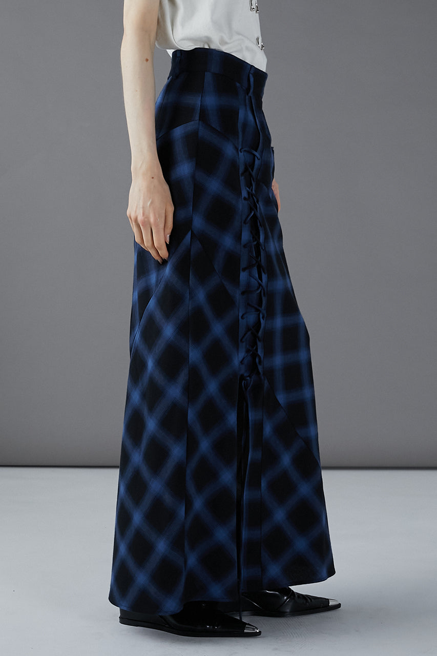 Multi Check Lace-Up Skirt