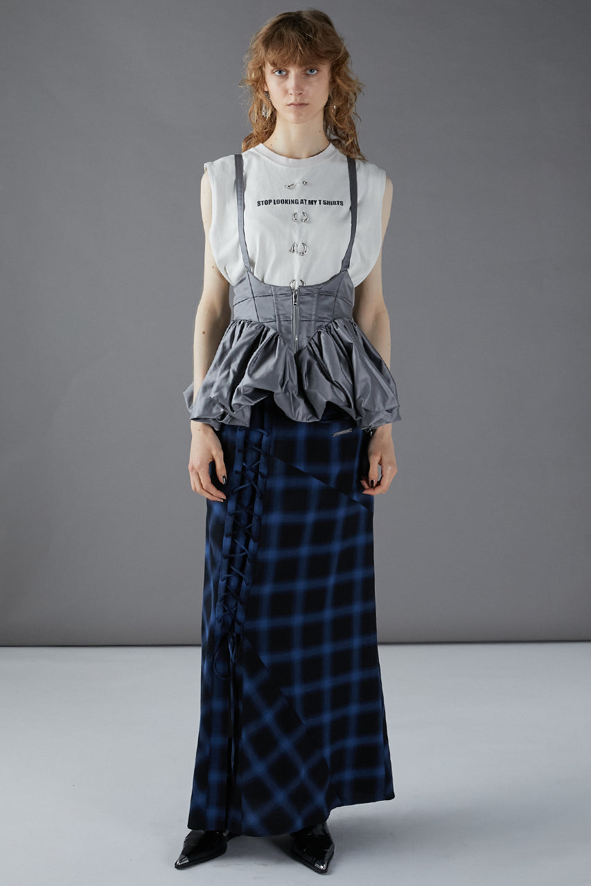 Multi Check Lace-Up Skirt