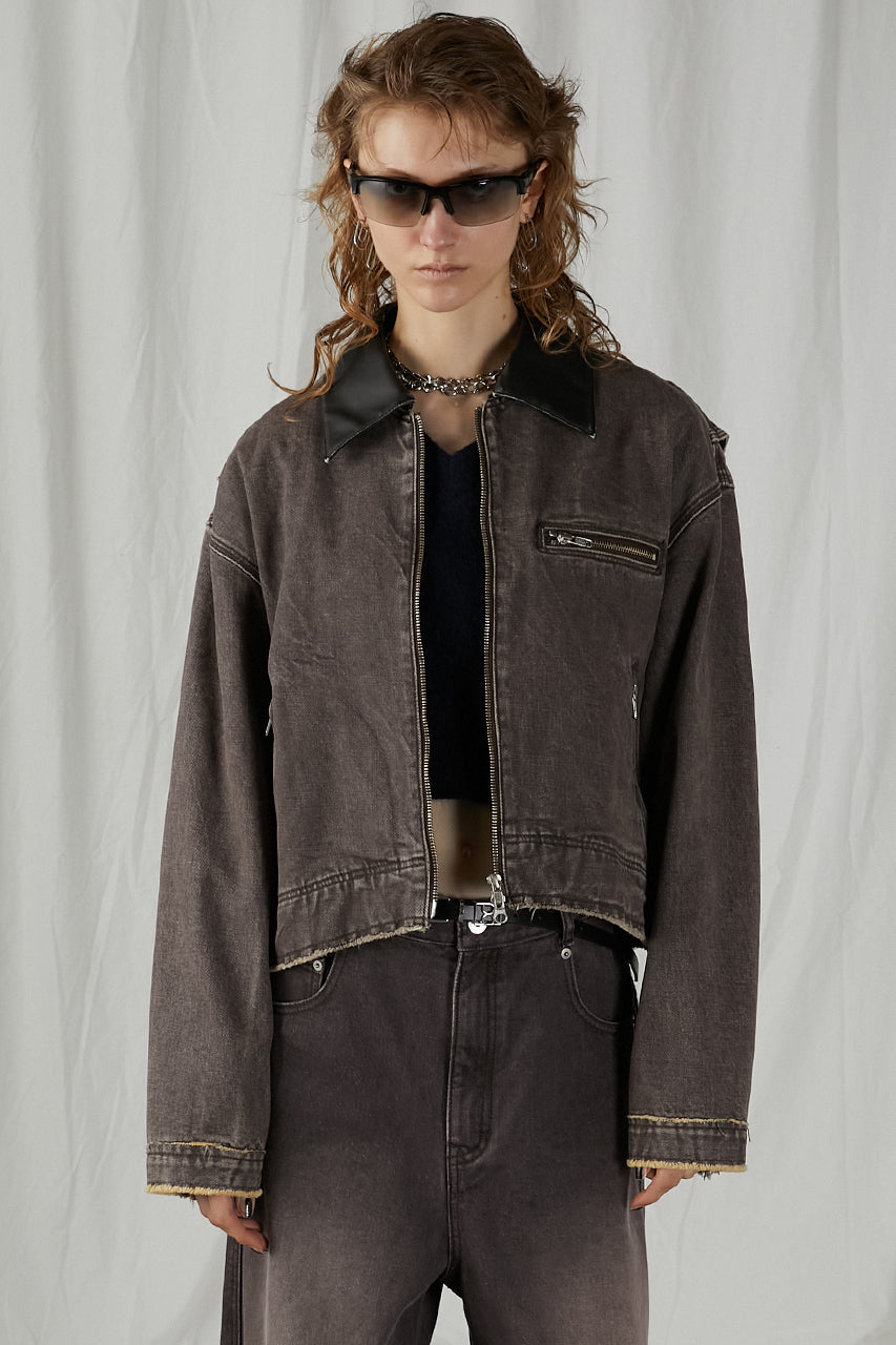 Leather Collar Denim Blouson - SALE