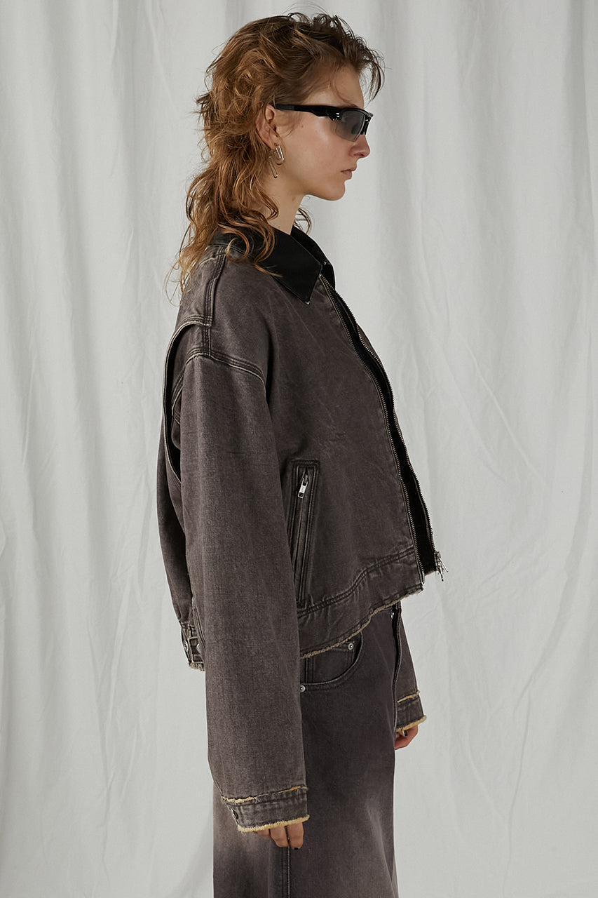 Leather Collar Denim Blouson - SALE