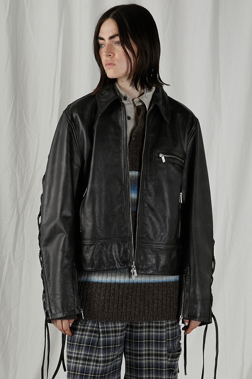 Lace-Up Leather Blouson - SALE