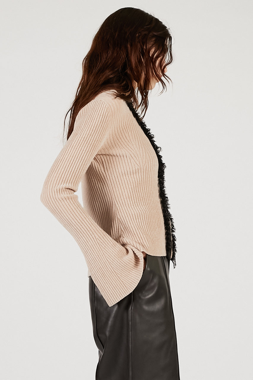 Lace Trim Knit Cardigan - 2025 AUTUMN