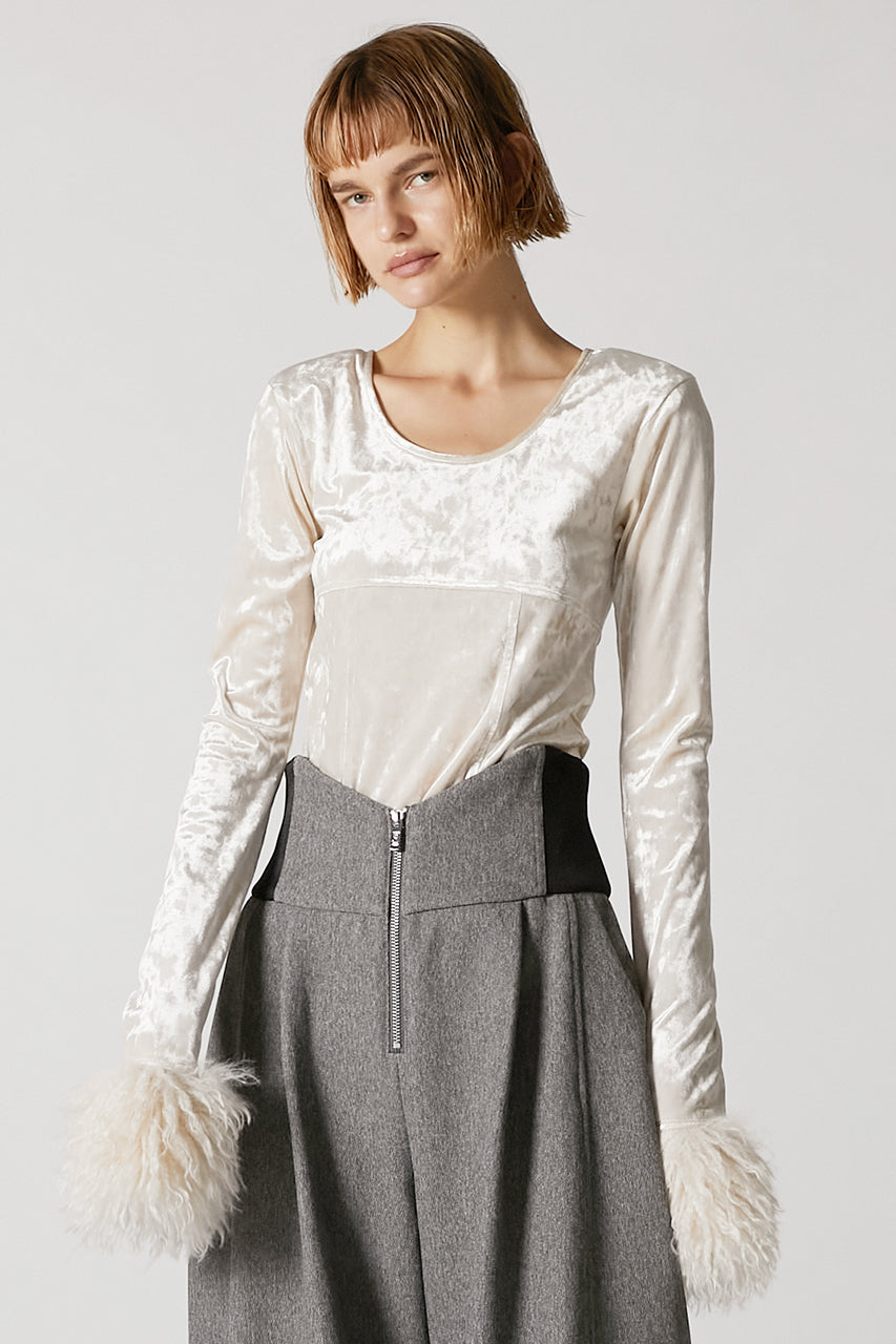 Fur Sleeve Velour Top - 2025 AUTUMN