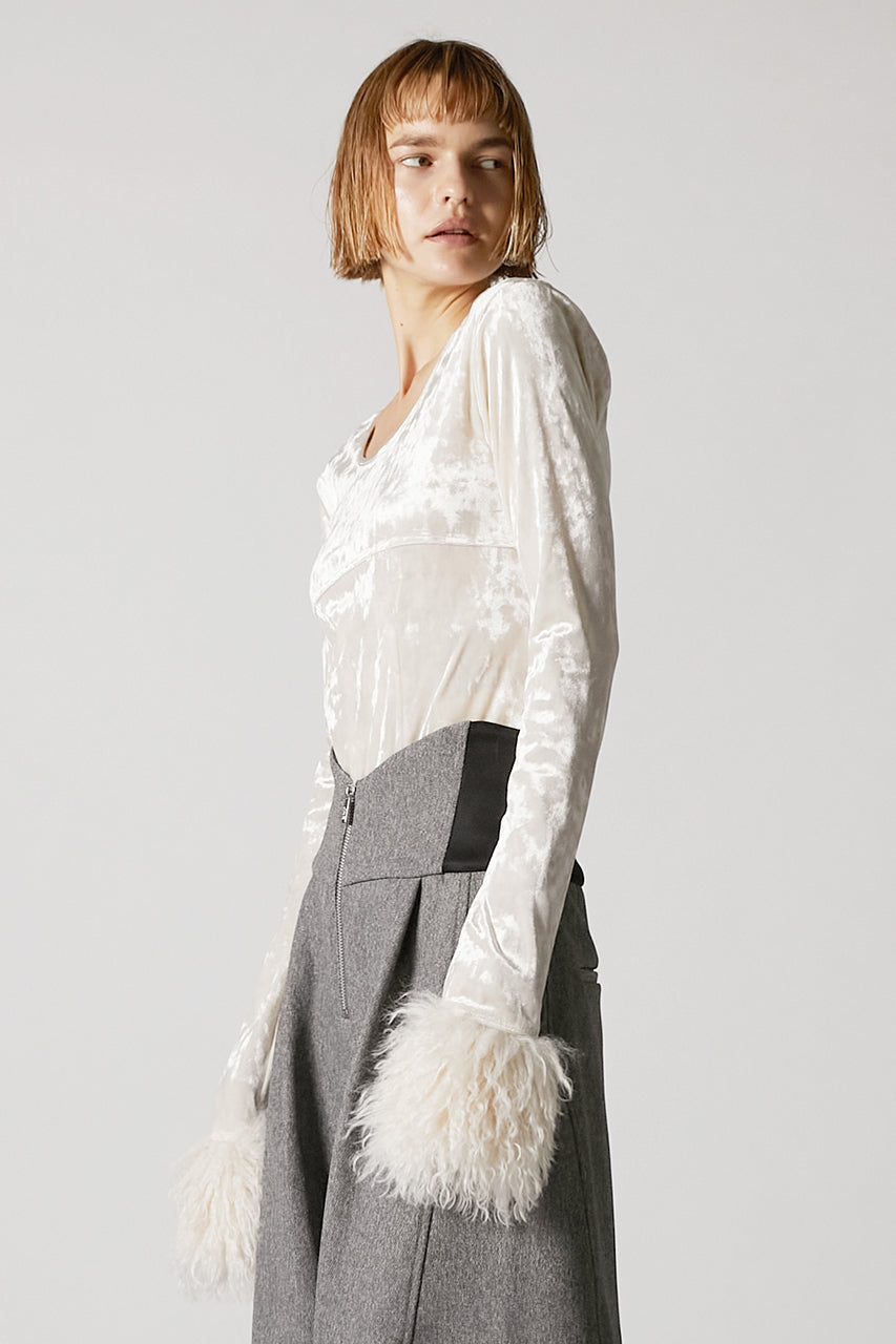 Fur Sleeve Velour Top - 2025 AUTUMN