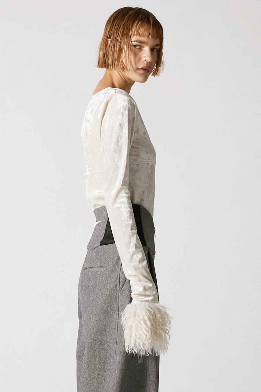 Fur Sleeve Velour Top - 2025 AUTUMN