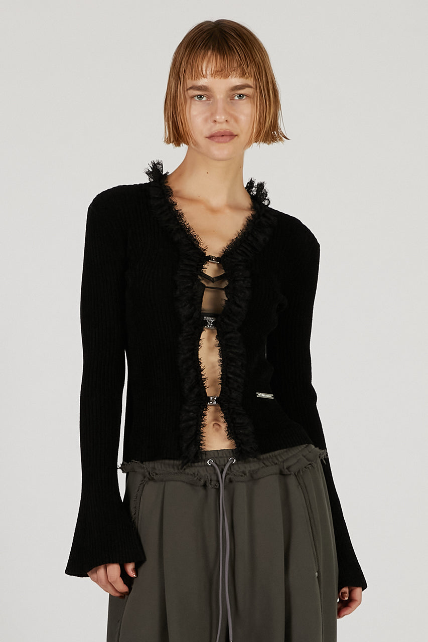 Lace Trim Knit Cardigan - 2025 AUTUMN