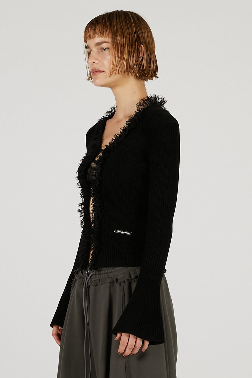 Lace Trim Knit Cardigan - 2025 AUTUMN