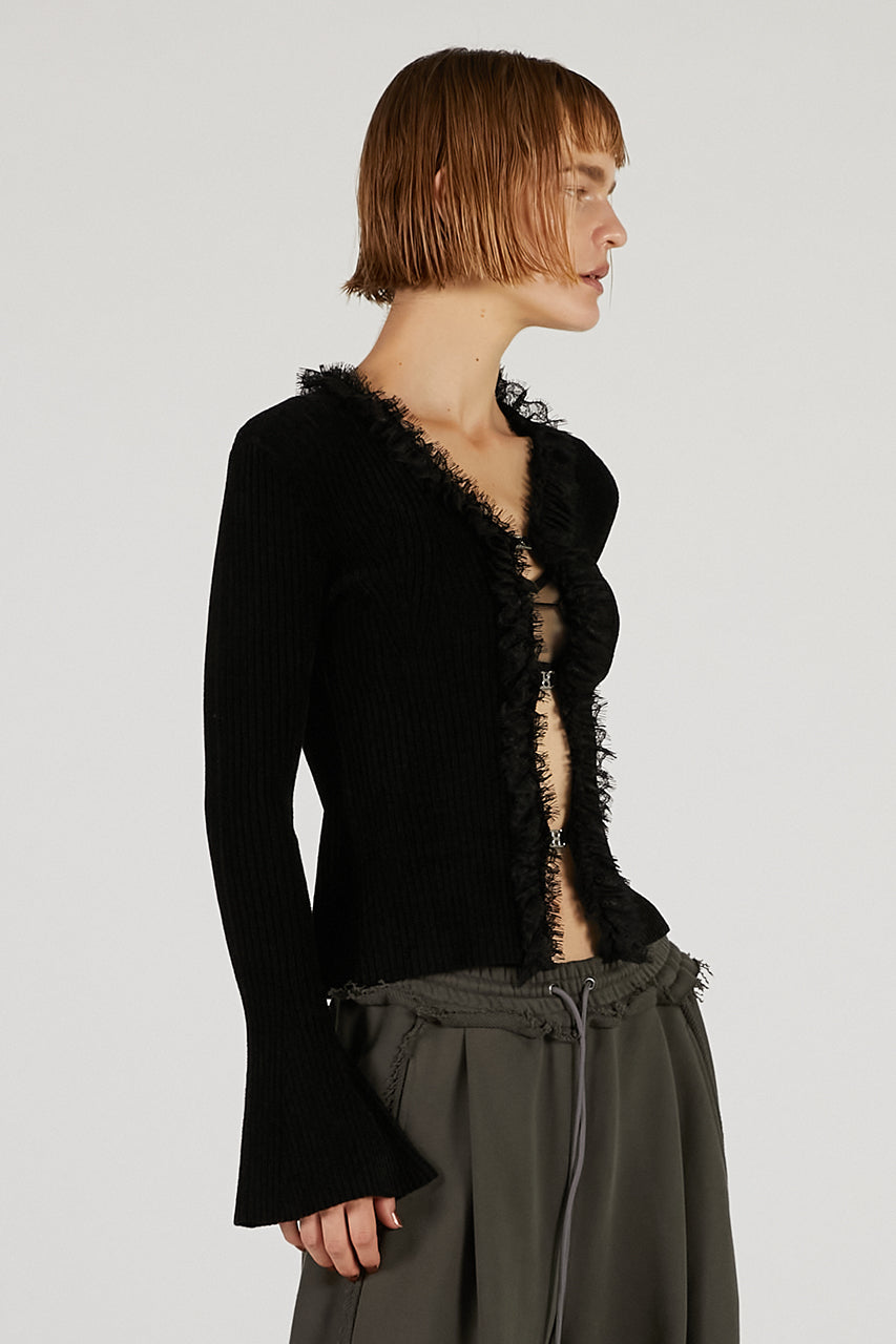 Lace Trim Knit Cardigan - 2025 AUTUMN