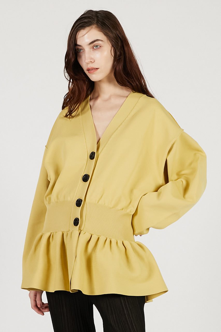 Cocoon Sleeve Peplum Knit Cardigan - 2025 AUTUMN