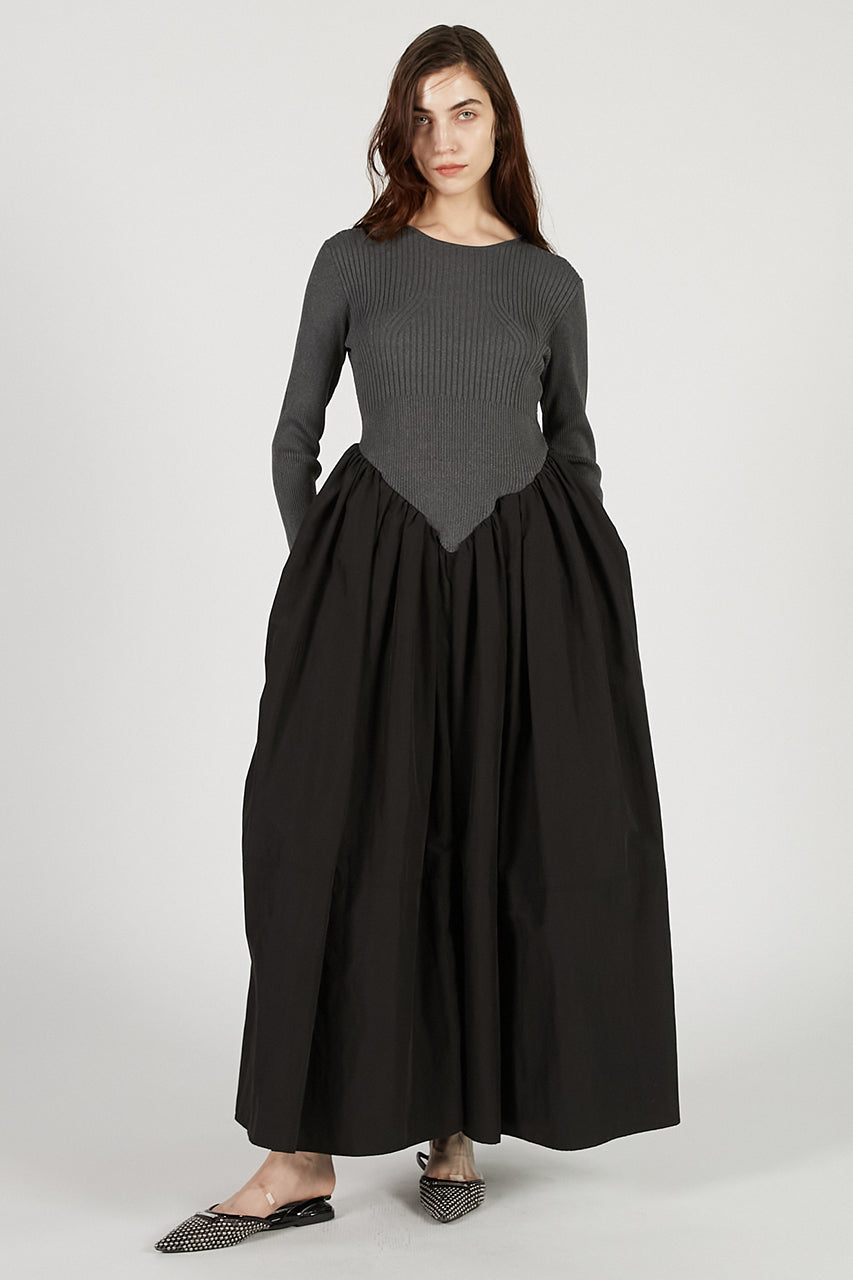 Knit Combination Long Dress - 2025 AUTUMN