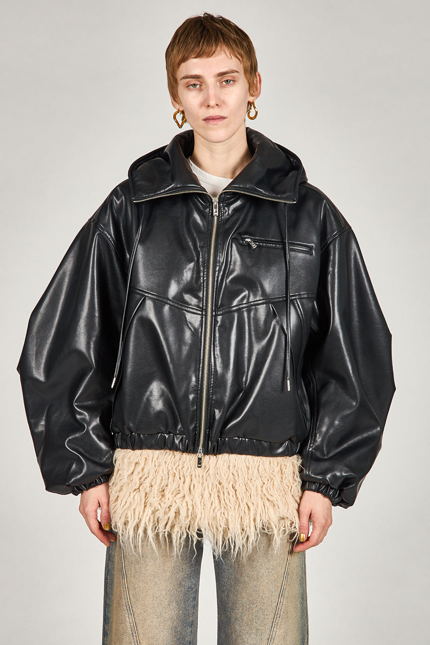 Faux Leather Padded Trucker Jacket - 2025 WINTER