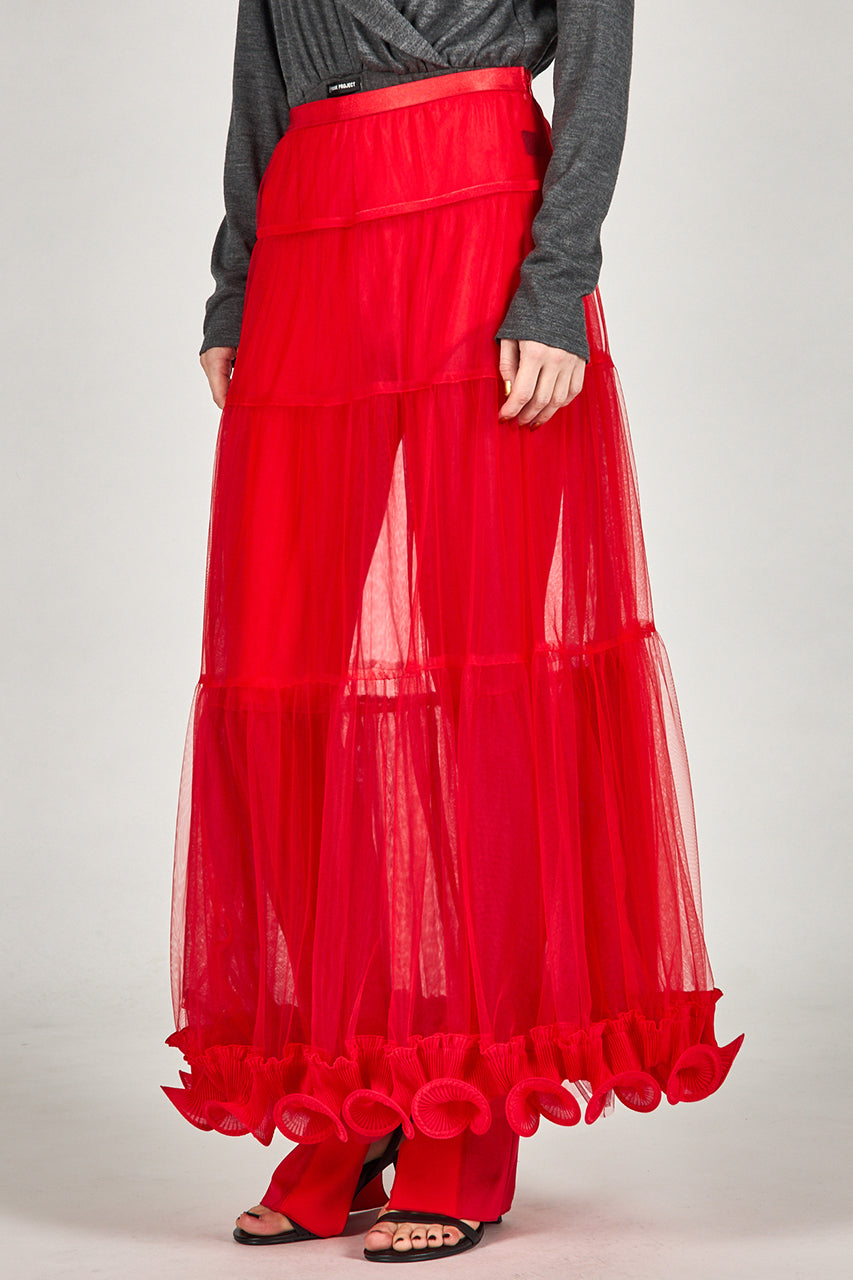 Ruffle Hem Tulle Skirt