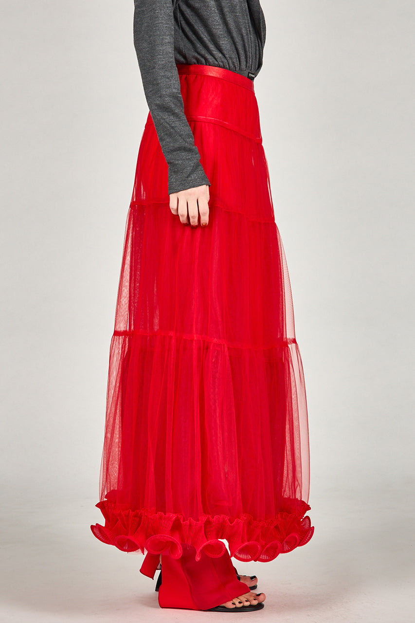 Ruffle Hem Tulle Skirt