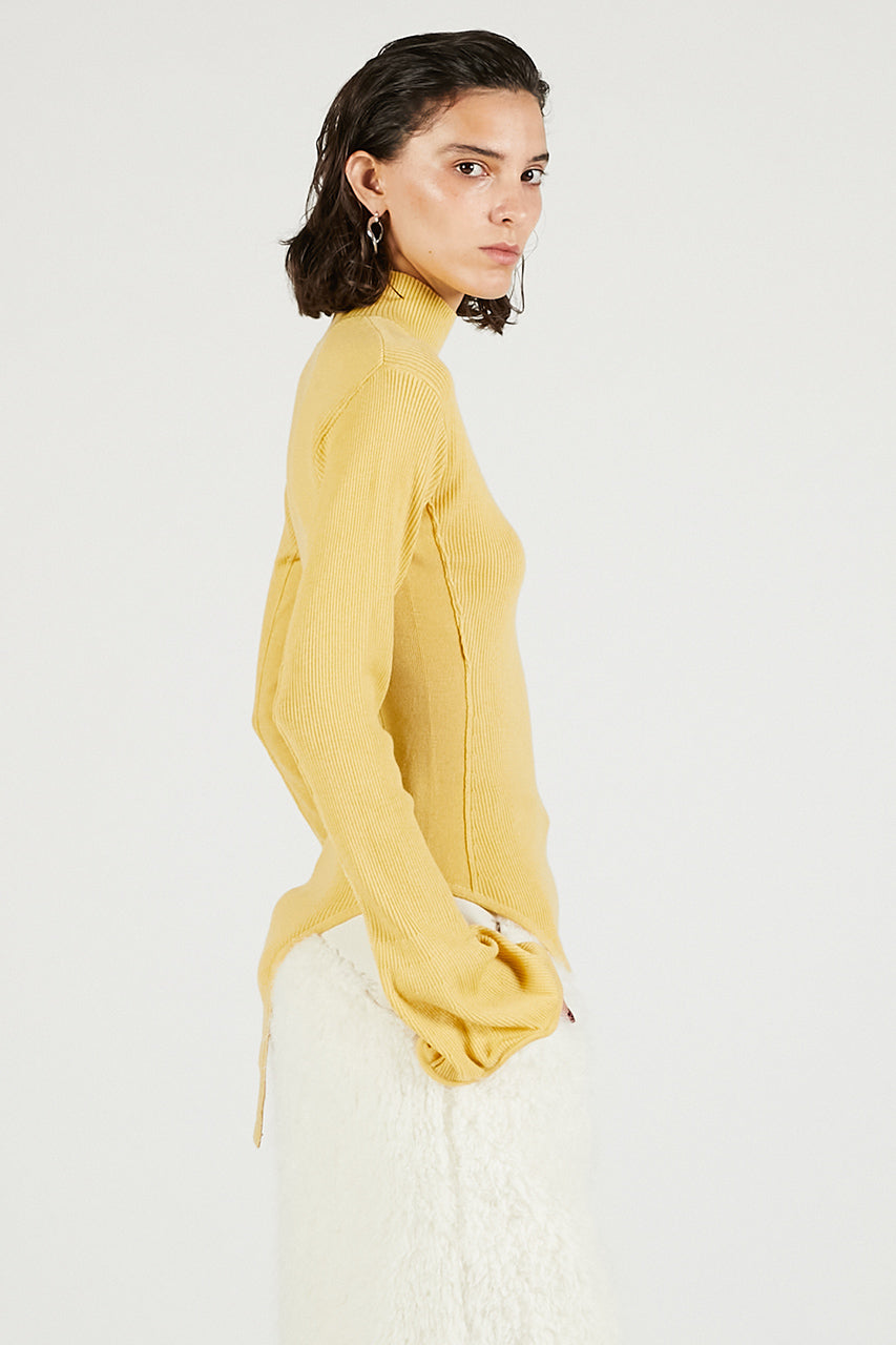 Wave Hem Sleeve Rib Knit
