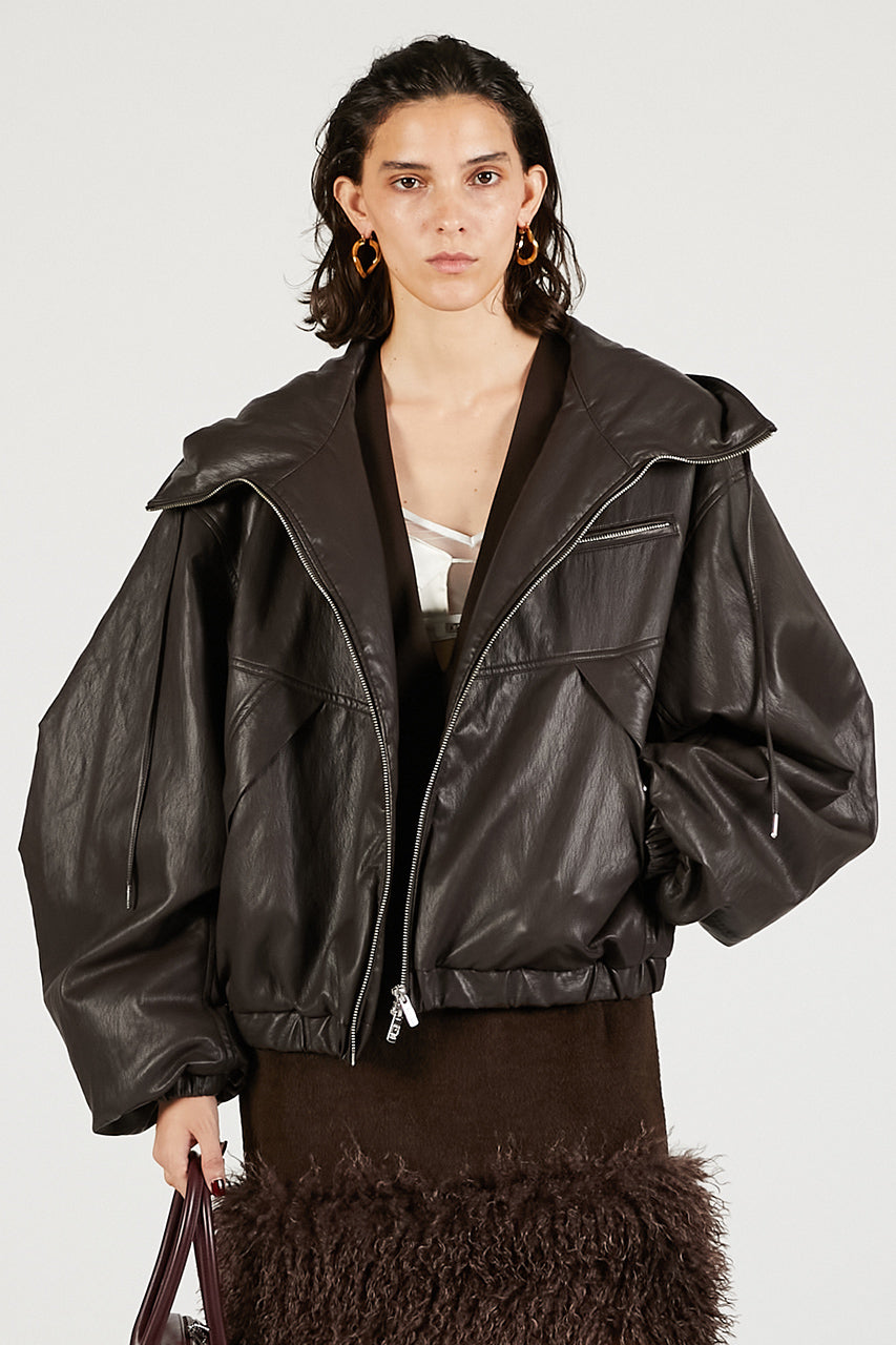 Faux Leather Padded Trucker Jacket - 2025 WINTER