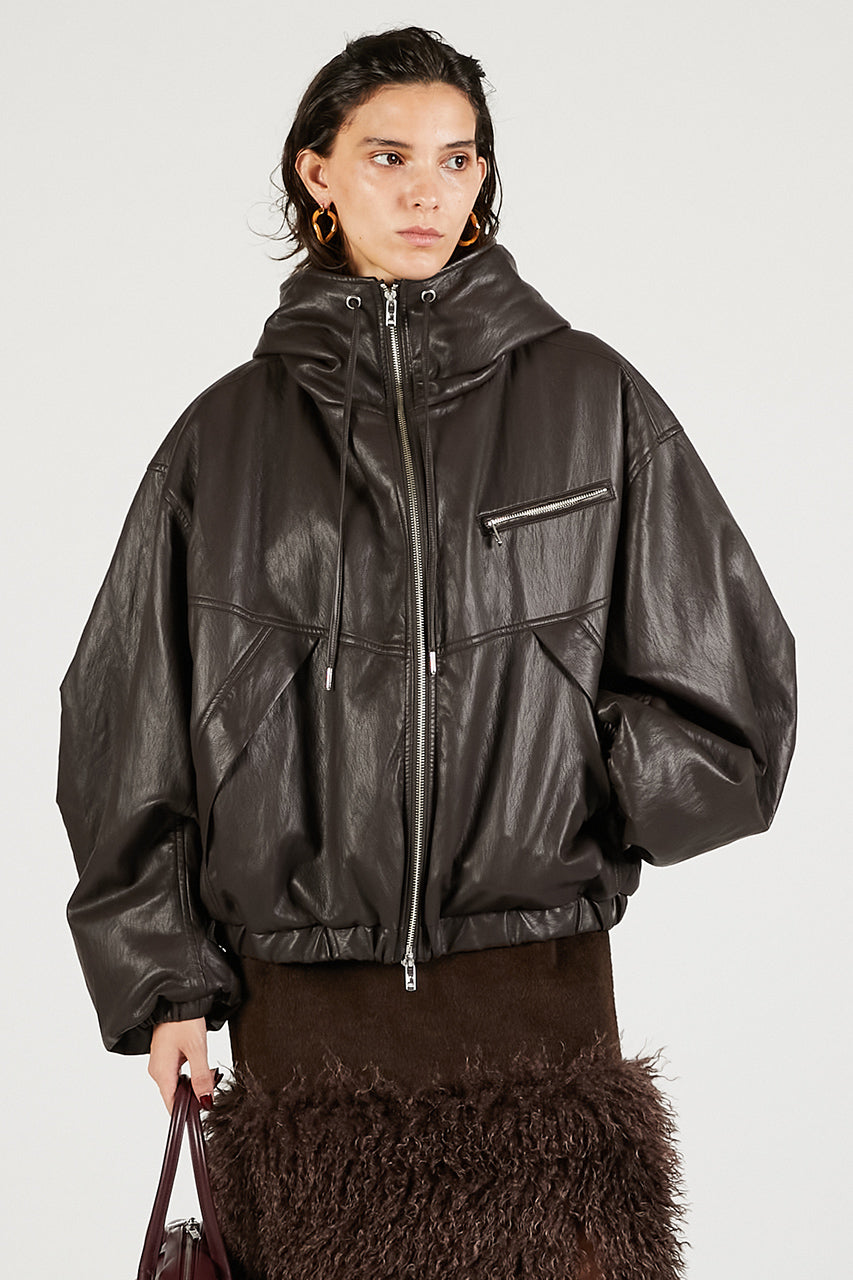 Faux Leather Padded Trucker Jacket - 2025 WINTER