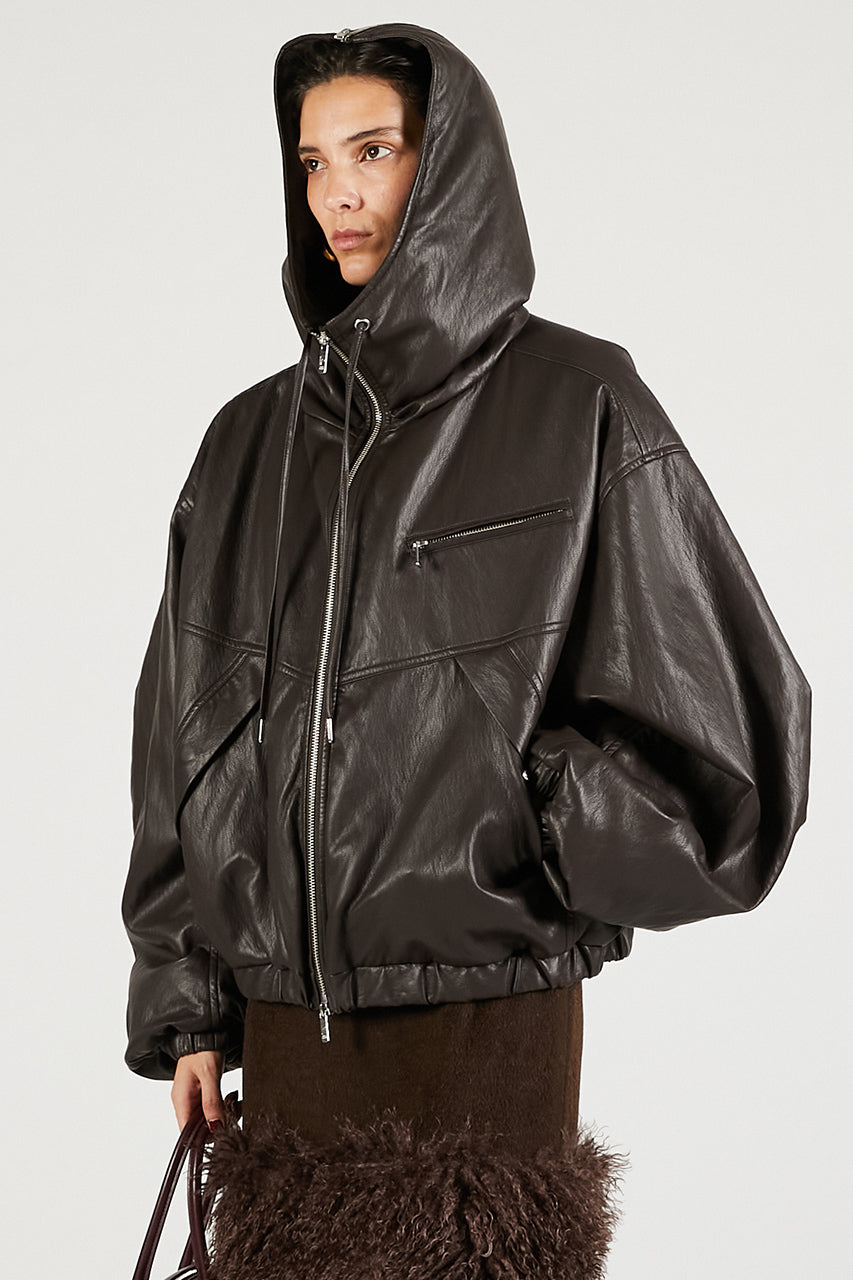 Faux Leather Padded Trucker Jacket - 2025 WINTER