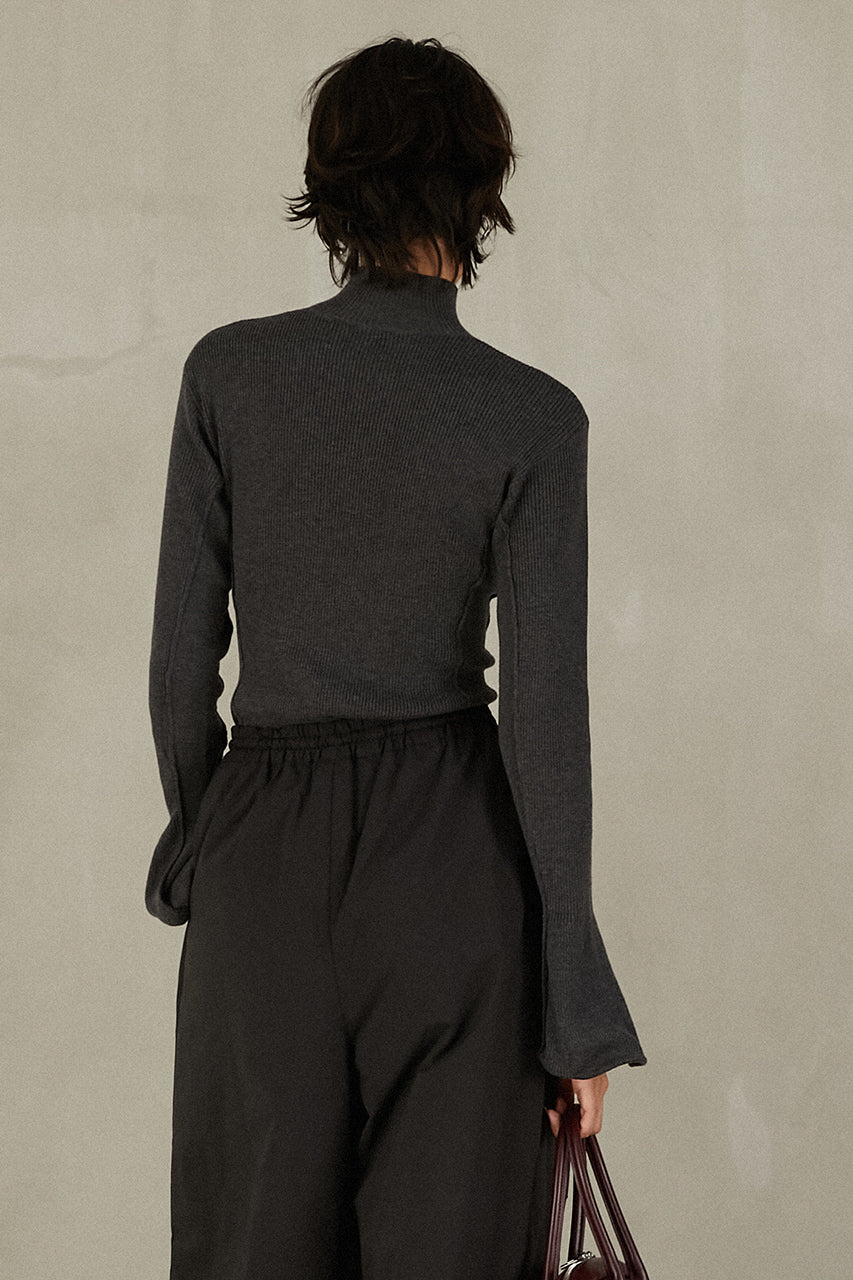 Wave Hem Sleeve Rib Knit
