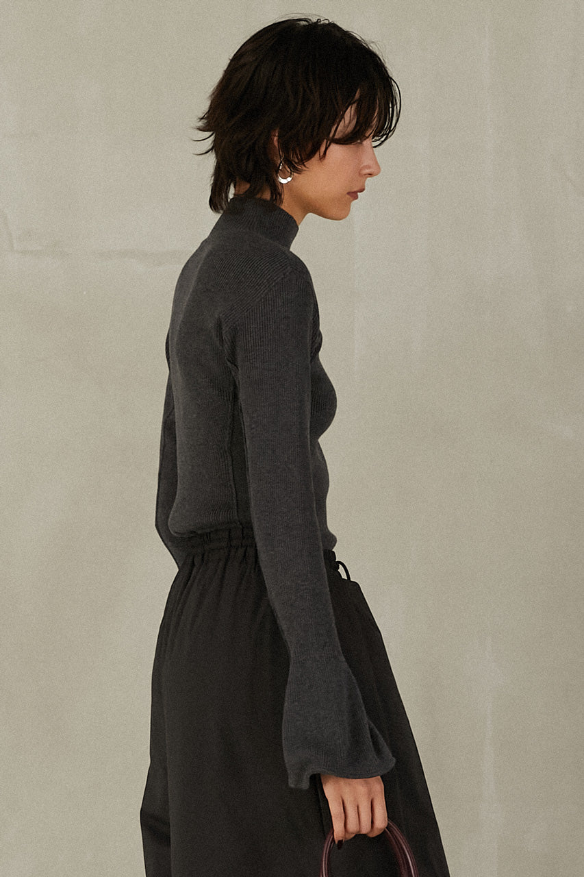 Wave Hem Sleeve Rib Knit