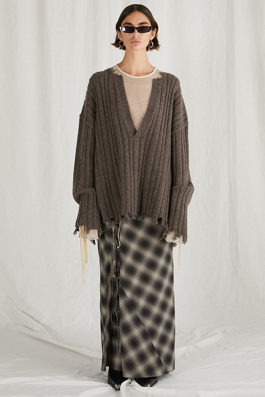 Multi Check Lace-Up Skirt